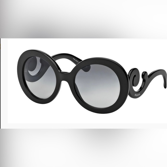 AUTHENTIC Prada Black Swirl Baroque Large Round Sunglasses - Picture 1 of 12